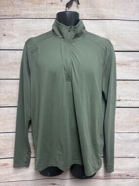 5.11 Tactical Mens Medium 1/4 Zip Pullover OD Green Stretch Training Shirt